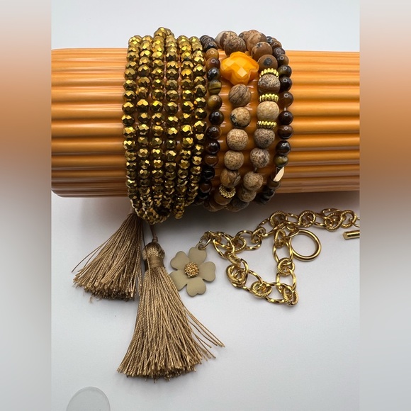 Boho Chic Brown & Gold Stacked Bracelet Set - Stylish Flirty Bracelets Set - Picture 11 of 16